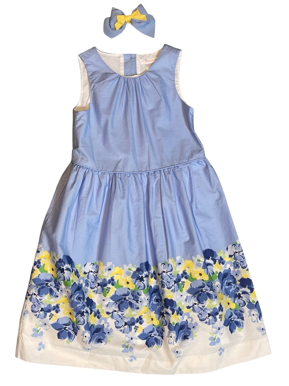 Janie and Jack Afternoon Tea Light Blue Floral Hem Party Dress with Hair Bow 6